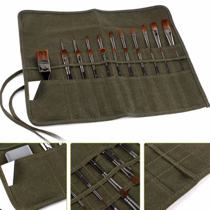 Artist Paint Brush Roll up Storage Bag Canvas Pouch for Student Artist Draw Pen Watercolor Pencil Holder