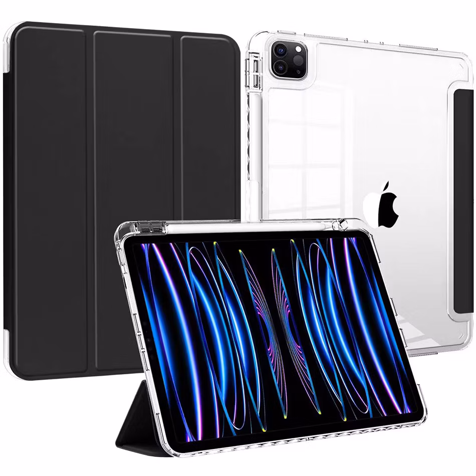 Premimum PU Leather with Pencil Holder Transparent Tablet Case for iPad PRO 11 Inch M4 2024 5th Generation