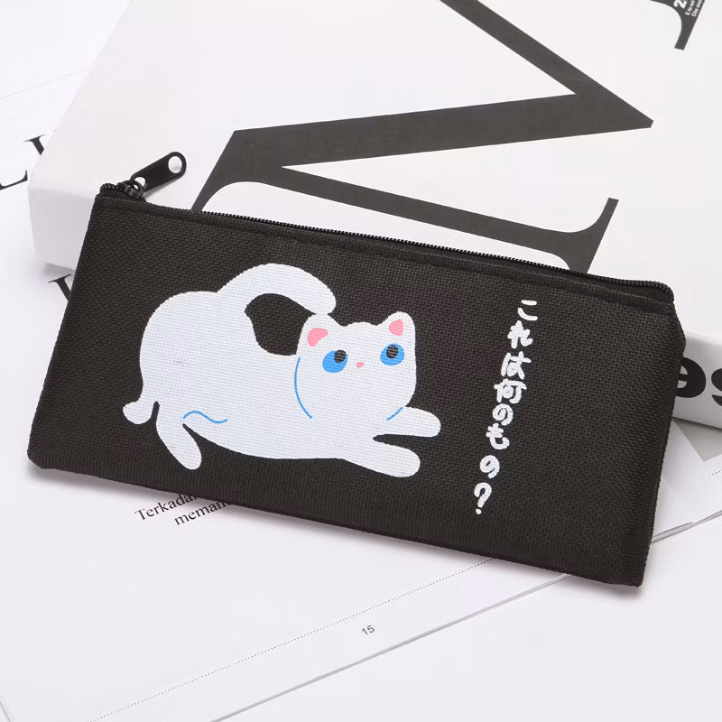 Cute Cartoon Cat Canvas Zipper Pencil Case Canvas Children Bag