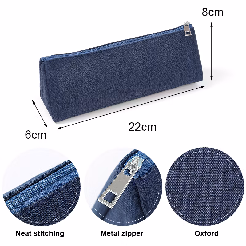 Custom Logo Triangle Solid Multi Color Student Stationery Cationic Dyeable Polyester Pen Pencil Pouch Bag Case