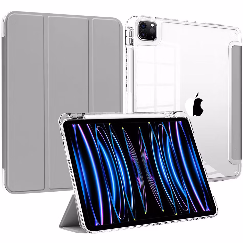 Premimum PU Leather with Pencil Holder Transparent Tablet Case for iPad PRO 11 Inch M4 2024 5th Generation