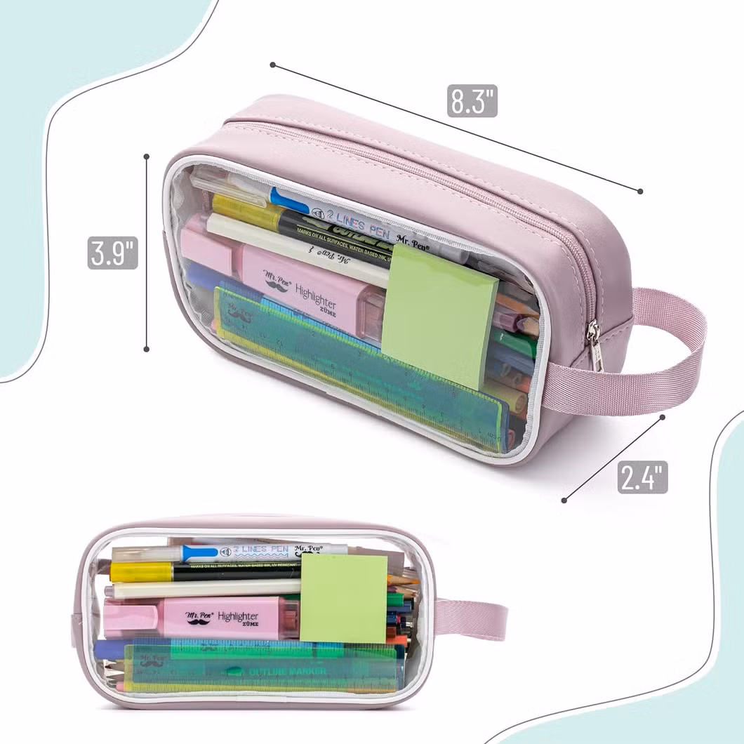 Mr. Pen- Clear Pencil Pouch, Pink, Clear Pencil Case, Clear Pouch, Clear Makeup Pouch, Adults & Kids Pencil Pouch, Pencil Cases