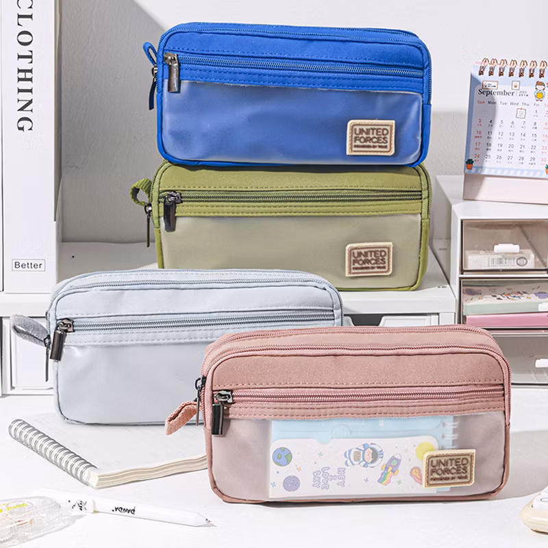 Blank Solid Color Customized Logo Wholesale Fashion Portable Pencil Case Small Student Oxford Pen Pencil Bag for School