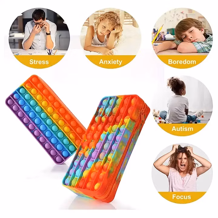 Color Mixture Release Stress Silicone Fidget Poppers Pencil Case