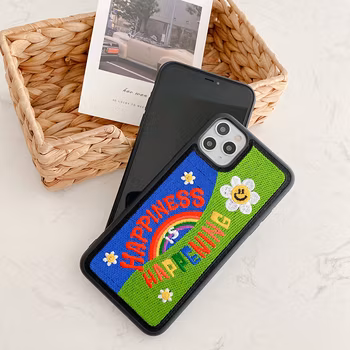 Shockproof Protective Smart Cover 3D Floral Embroidered Embroidery Real Leather Mobile Phone Case