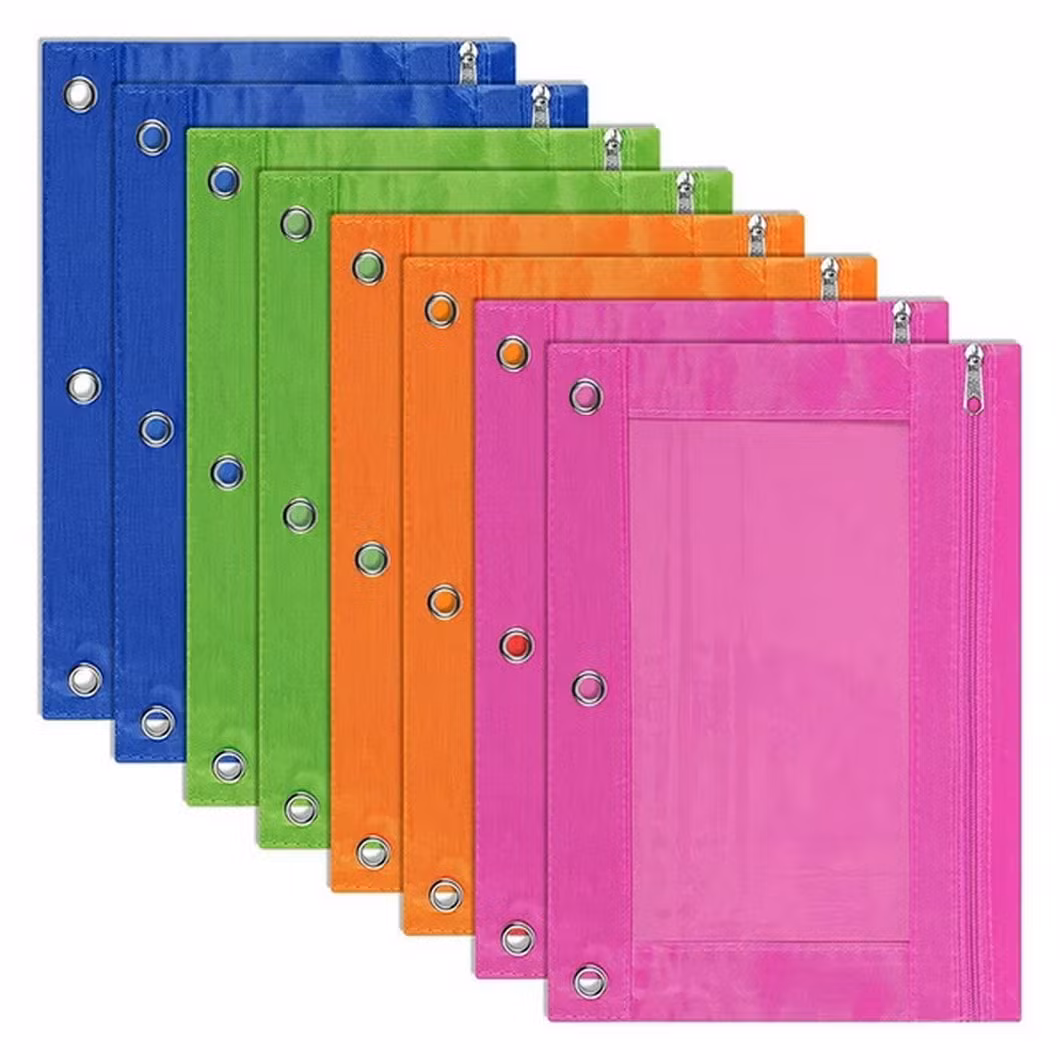 Pencil Pouch 3 Ring Binder Pouch W/ Rivet Enforced Rings Holes