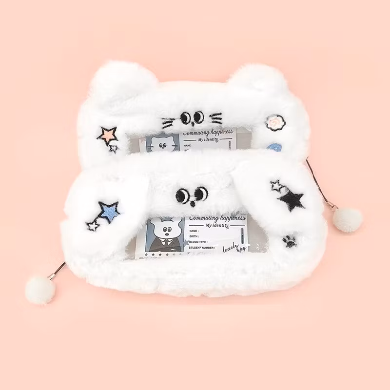 White Color 25cm Cute Animals Cat Fluffy Plush Pencil Case for Sale
