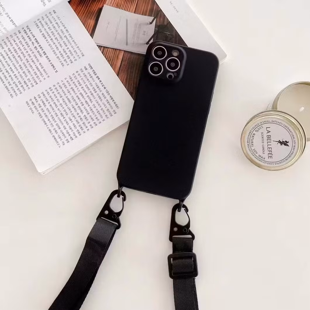 for iPhone 15 Solid Phone Case with Phone Lanyard Colorful Frame Design Cell Phone Cover for iPhone 11 12 13 14 15 16