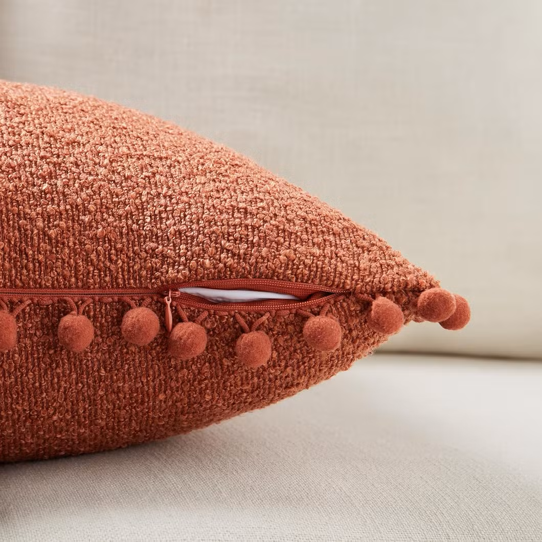 Textured Boucle Decorative Throw Pillow Cases with POM Poms for Couch Sofa Bedroom Aesthetic Modern Boho Home Decor