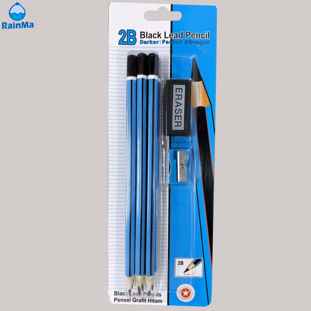 Matte Black 2b Pencils Elementary School 8PCS Stationery Set with Eraser Pencil Sharpener