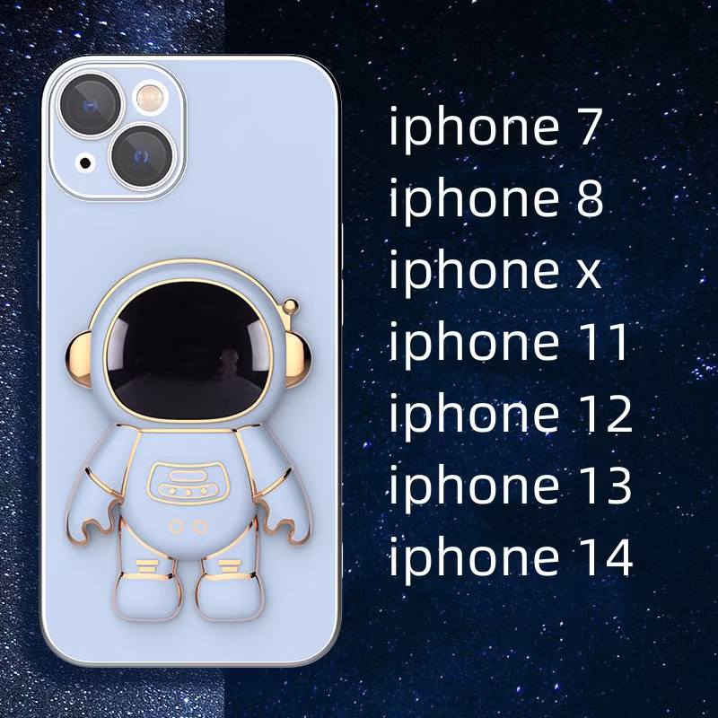 Factory Wholesale Plated Glossy Mobile Phone Case Cover for iPhone 14 with Astronaut Stand Accessories