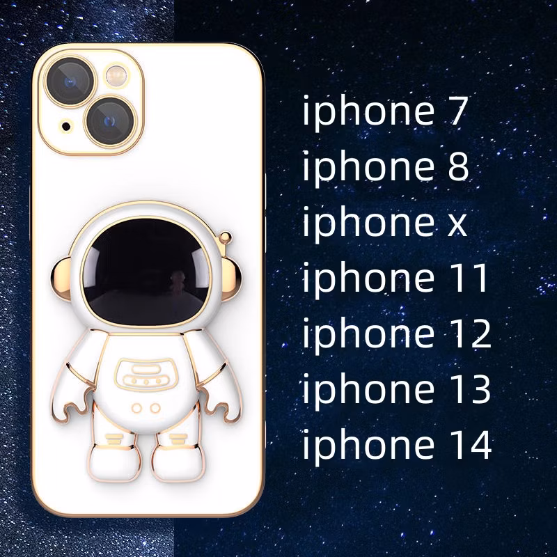 Factory Wholesale Plated Glossy Mobile Phone Case Cover for iPhone 14 with Astronaut Stand Accessories