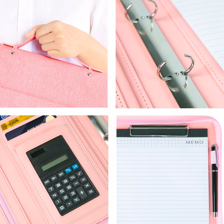 Business Portfolio A4 Binder Zippered Leather Executive Compendium Document Folder Case