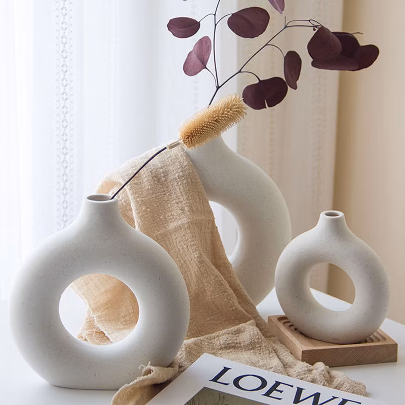 Nordic Home Decoration Modern Creative Donut Flower Ware Elegant White Ceramic Vase