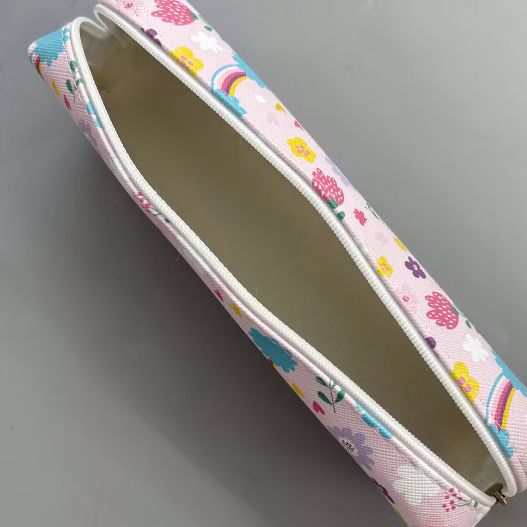 PU Flower Color Zipper Pen Pouch Bag for School and Office