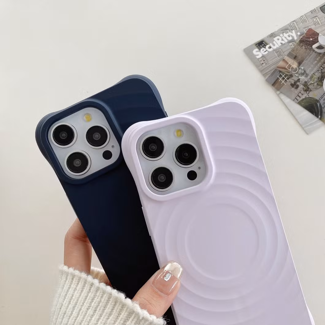 3D Wave Satin Ruffle Pattern Phone Case for iPhone 15 PRO Max Magnetic Solid Cover