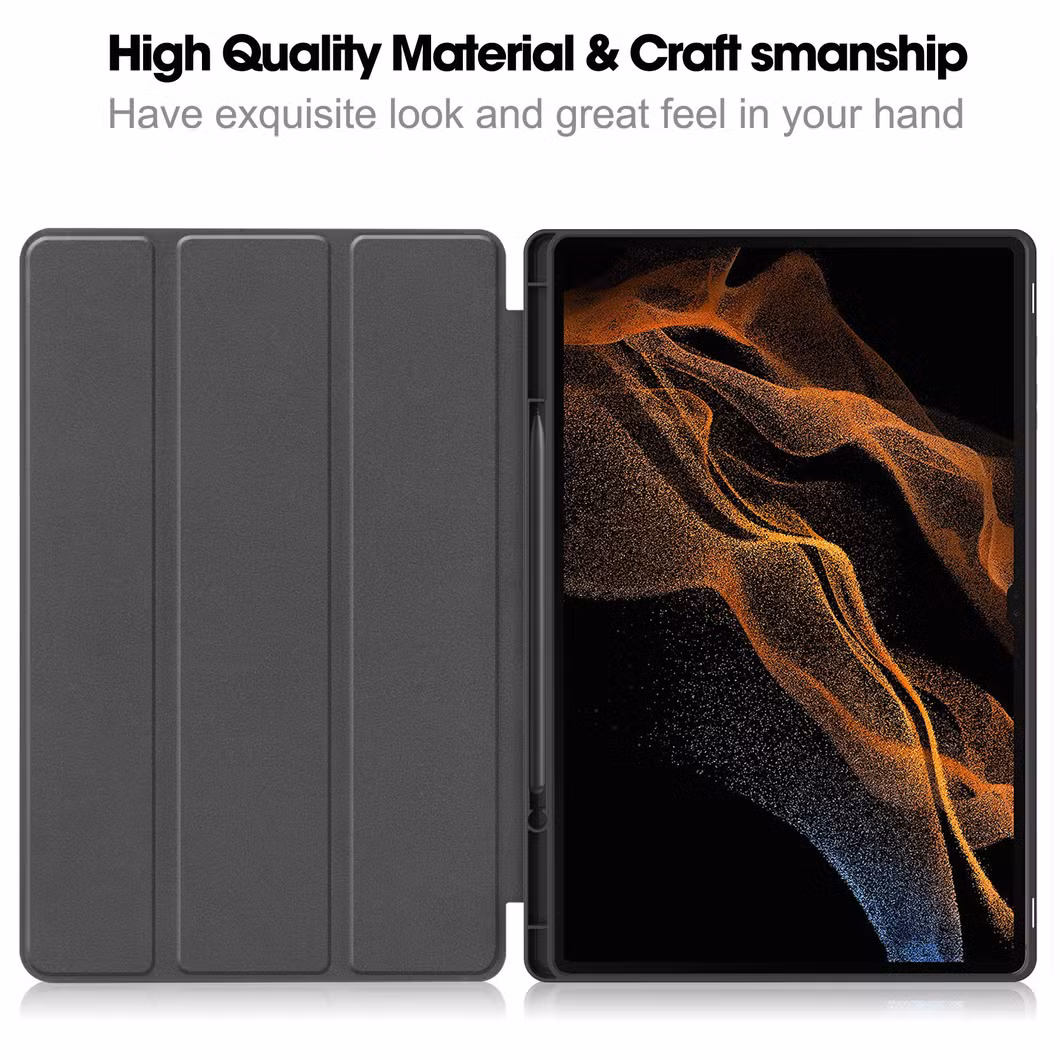 Trifold Flip Case Back Cover with Pencil Holder for Samsung Galaxy S9 Ultra 14.6 Sm-X910 X916b X918u