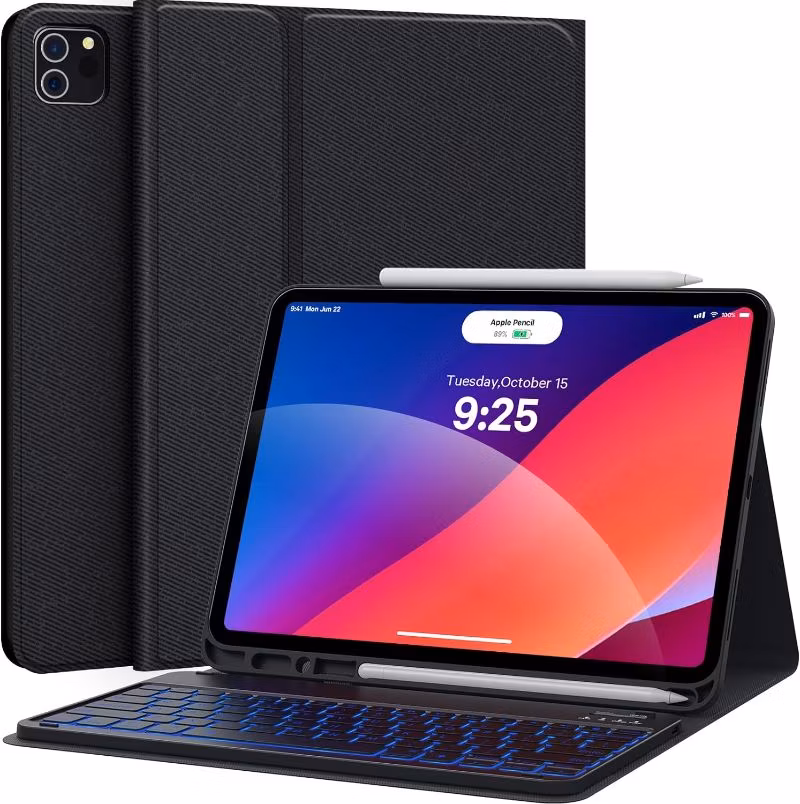 Wholesale Magnetic Detachable Bluetooth Wireless Keyboard Case for iPad PRO 12.9-Inch (2022/5th/4th/3rd Gen) with 7-Color Backlit and Pencil Holder