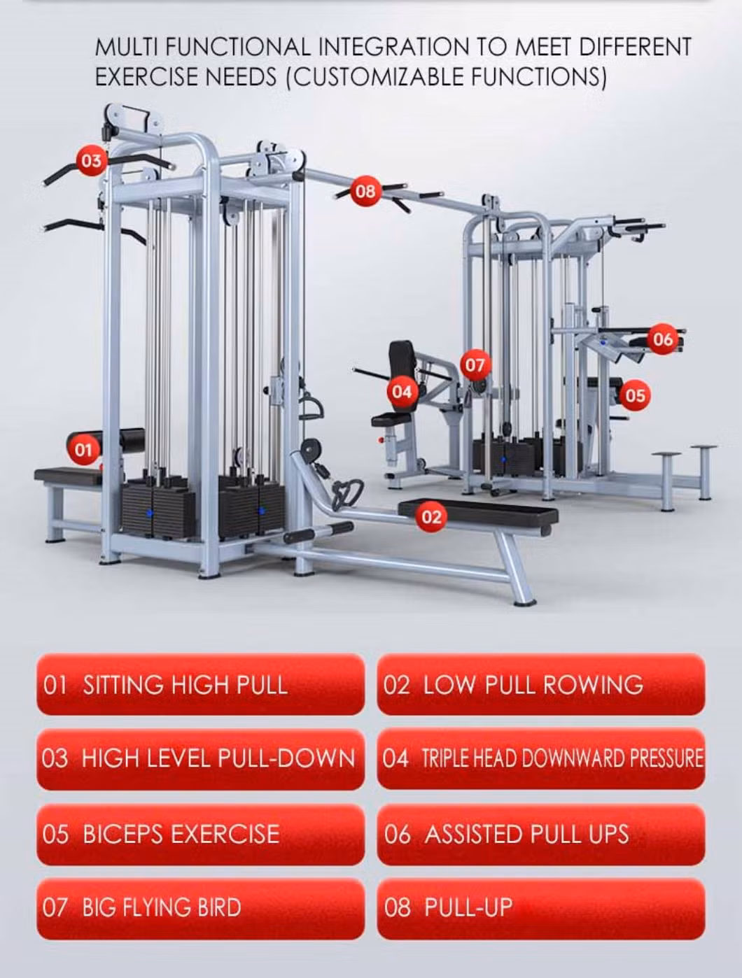 Wholesale Commercial Gym Fitness Equipment 8 Station Stack Cable Crossover Multi Function Smith Machine