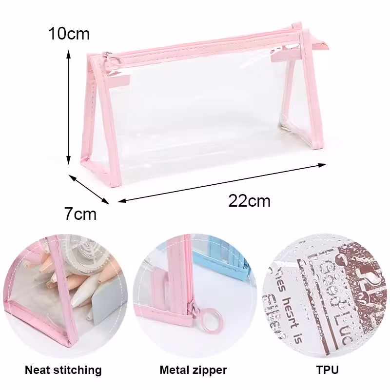 PVC Portable Student Pencil Storage Bag Travel Soft Brush Storage Cosmetic Bag