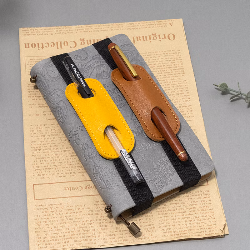 Wholesale Adjustable Elastic Band Leather Pen Holder A5 Notebook Pencil Case Journal Pen Sleeve