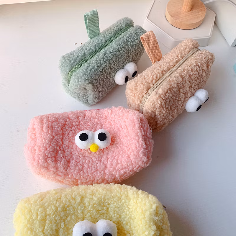 Wide Use Flannel Zipper Kawaii Rectangular Pencil Bag Pencil Case for School