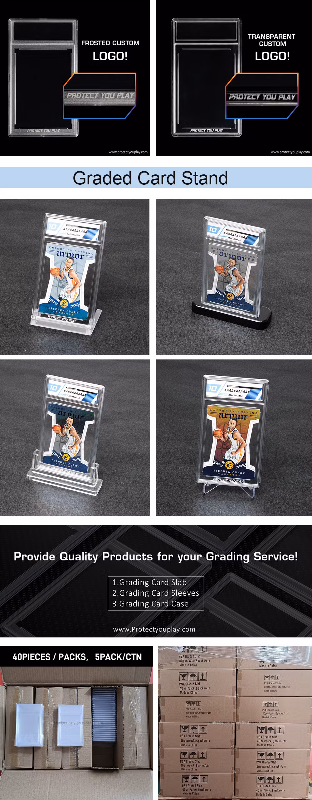 Gallery Display Psa Graded Trading Card Frame Stand Acrylic Case Black
