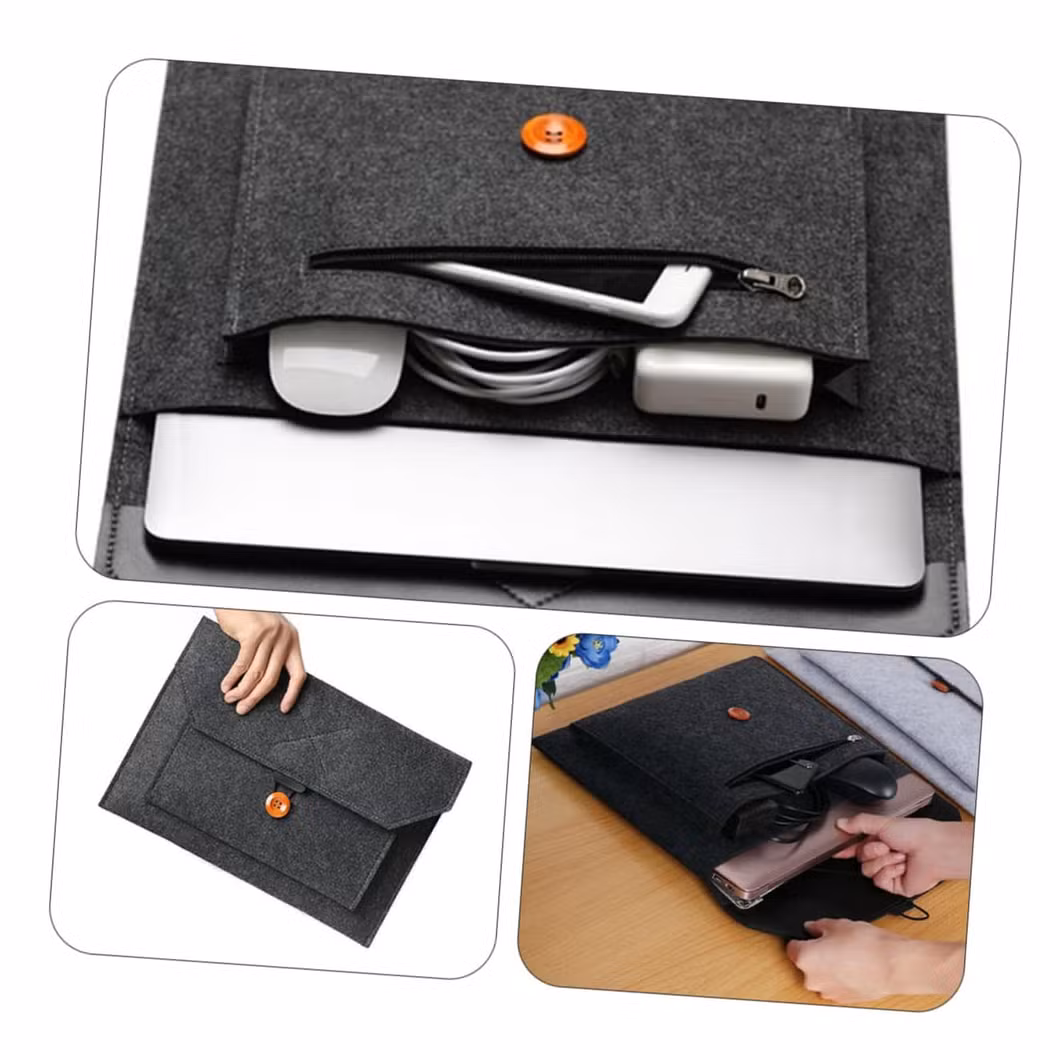 Portable USB Cable Jounal Notebook Envelope Clutch Button Felt Computer Case