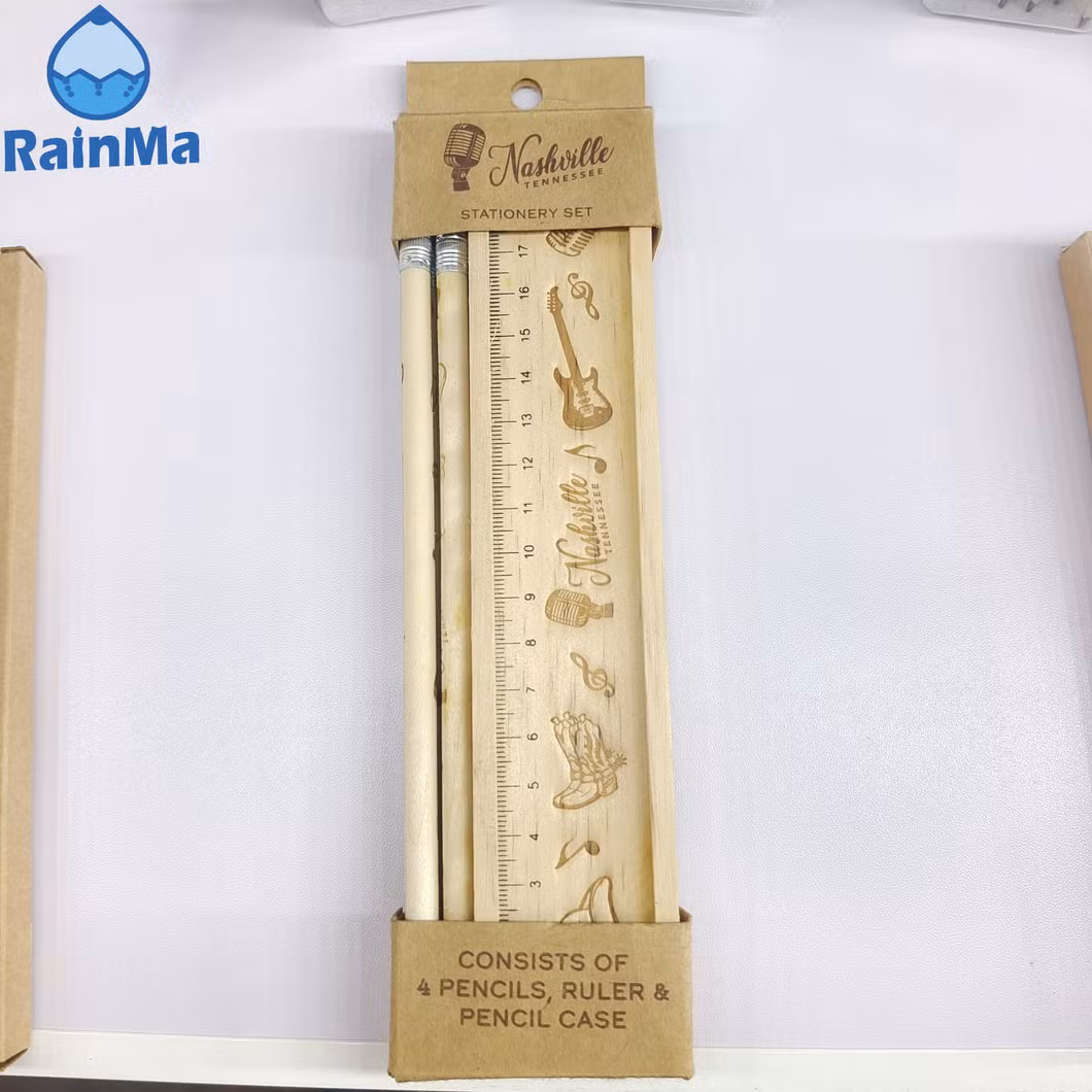 Eco-Friendly 3PCS Stationery Set with Ruler Pencil Case Wood Pencil