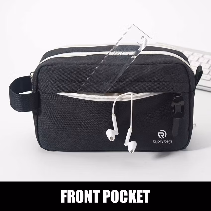 High Capacity Pen Case Black, Durable Pencil Bag Stationery Pouch Zipper, Portable Journaling Supplies with Easy Grip Handle & Loop, Asthetic Supply for Adults