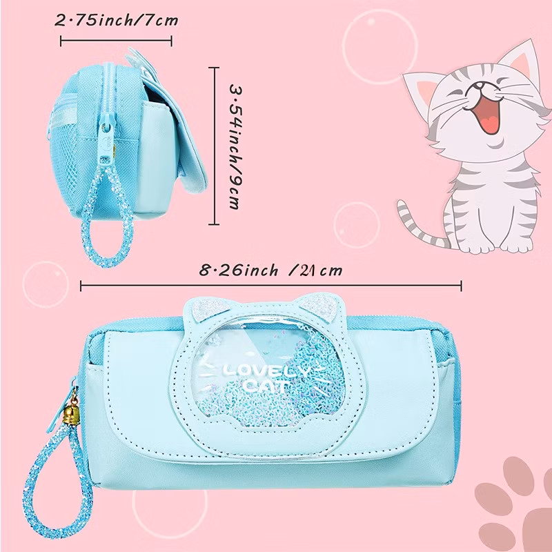 Blue Canvas Pencil Bag Colourful Large Storage Pencil Case Pen Bag with Zipper Big Capacity Pouch Organizer