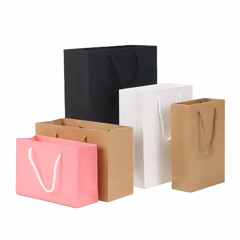 Custom Logo Printed Black Glossy Shopping Paper Bag Wholesale Luxury Retail Gift Craft Jewelry Cosmetic Packaging Paper Bags