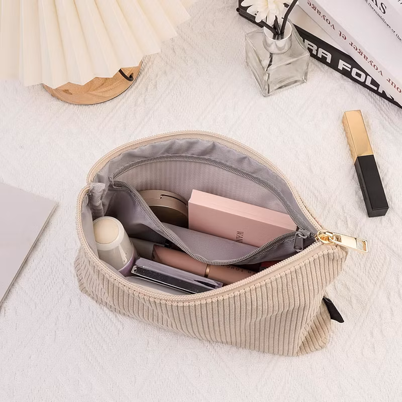 Wholesale Travel Toiletry Organizer Corduroy Zipper Makeup Cosmetic Bag