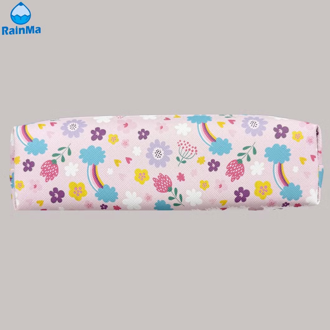 PU Flower Color Zipper Pen Pouch Bag for School and Office