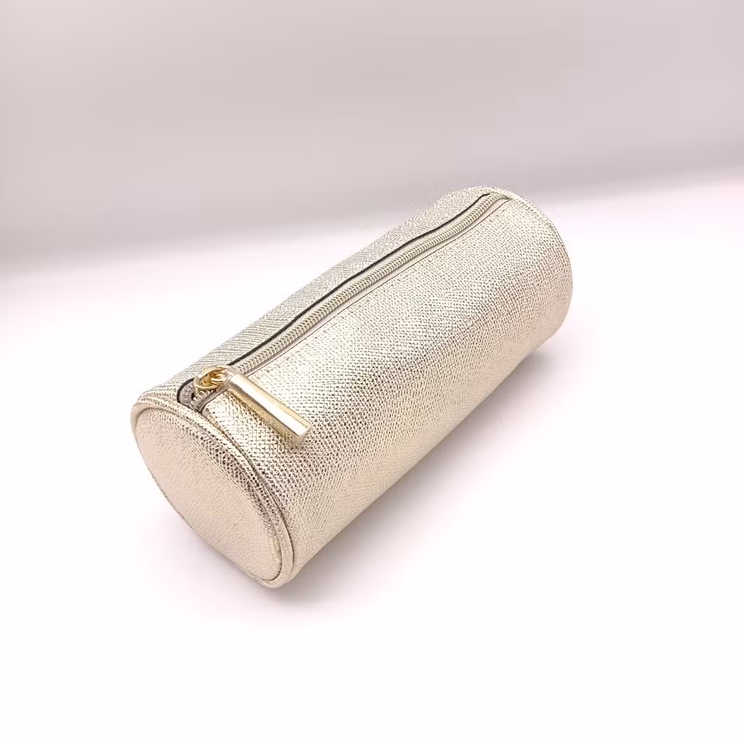 Custom Luxury Students Round Zipper Storage PU Leather Pencil Bag