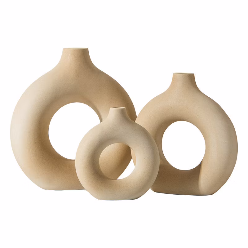 Nordic Home Decoration Modern Creative Donut Flower Ware Elegant White Ceramic Vase