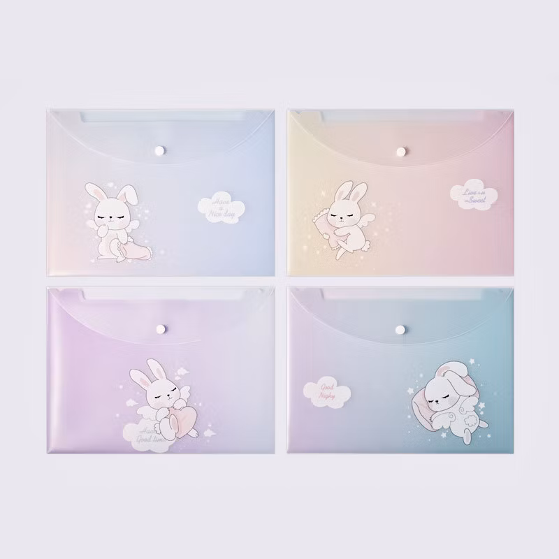 New Snap Button Translucent File Bag Kawaii Cute Storage File Bag Custom PVC Folder Pencil Case Bag