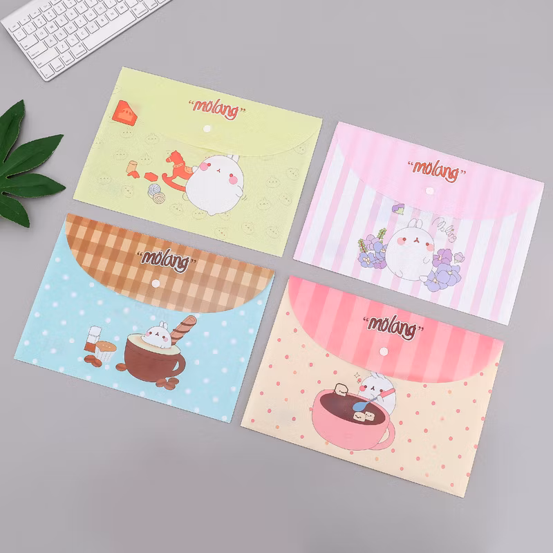 New Snap Button Translucent File Bag Kawaii Cute Storage File Bag Custom PVC Folder Pencil Case Bag