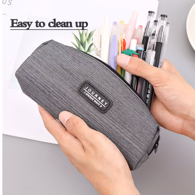 Customized Solid Canvas Pencil Pen Bag Students Zipper Pouch Pencil Case for School