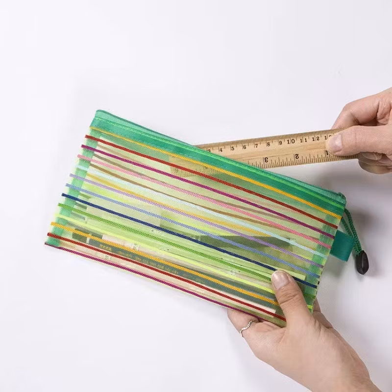 Storage Colorful Mesh Zipper Bag Transparent Pencil Case Storage Document Bag Student