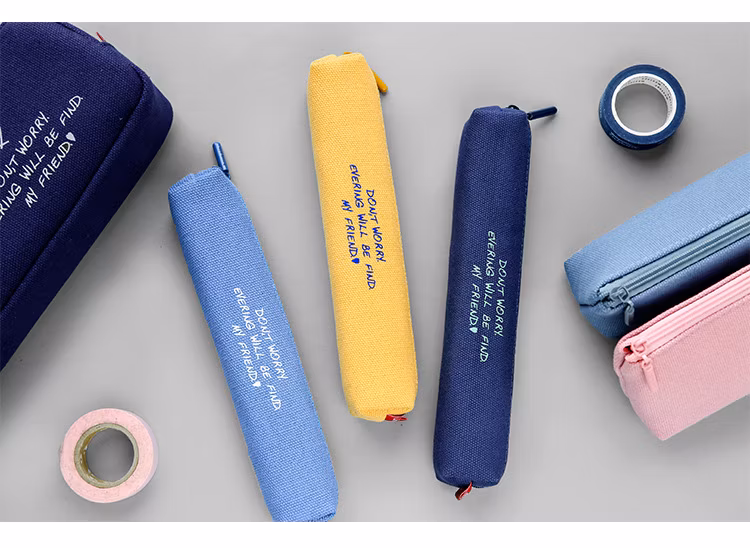 Customized Solid Canvas Pencil Pen Bag Students Zipper Pouch Pencil Case for School