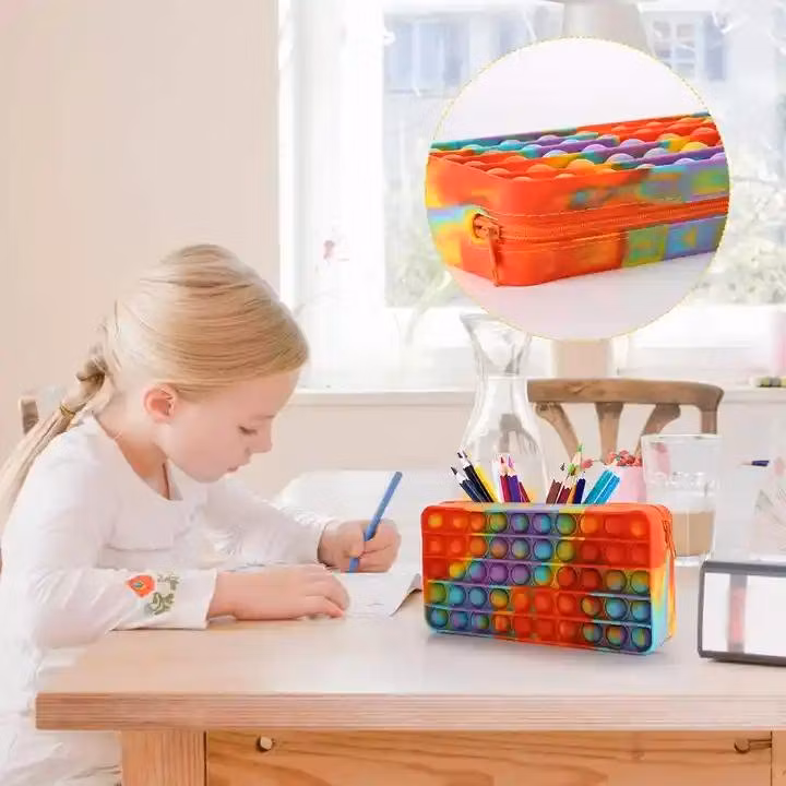 Pop It Silicone Waterproof School Pencil Case Box for Kids