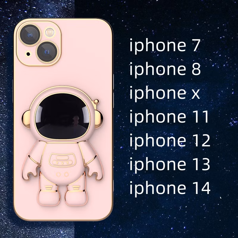 Factory Wholesale Plated Glossy Mobile Phone Case Cover for iPhone 14 with Astronaut Stand Accessories
