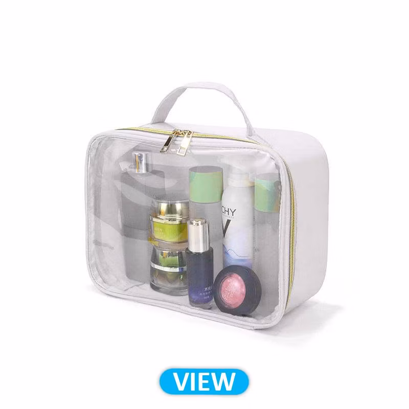 Letter Patch Clear Bag Preppy Multi-Purpose Large Travel PVC&Nylon Clear Makeup Toiletry Storage Zipper Pouch Bag with Handles