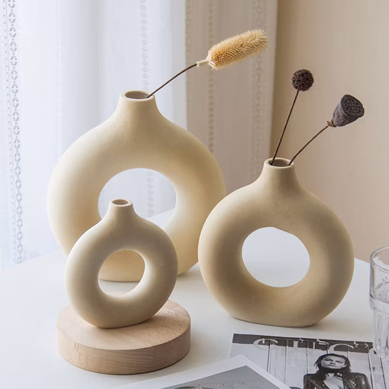 Nordic Home Decoration Modern Creative Donut Flower Ware Elegant White Ceramic Vase