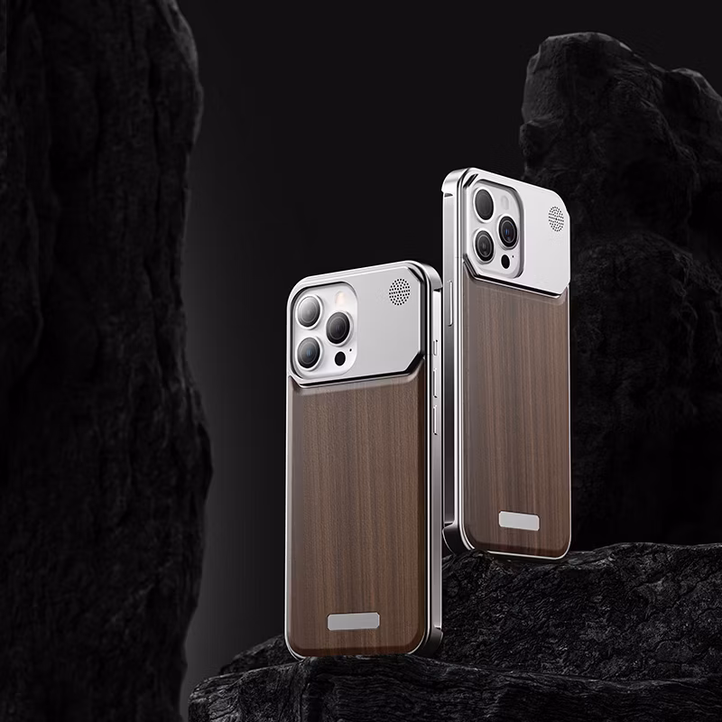 Luxury Solid Wood Back Shell Aluminum Alloy Metal Phone Case for iPhone 16 for iPhone 16 Plus