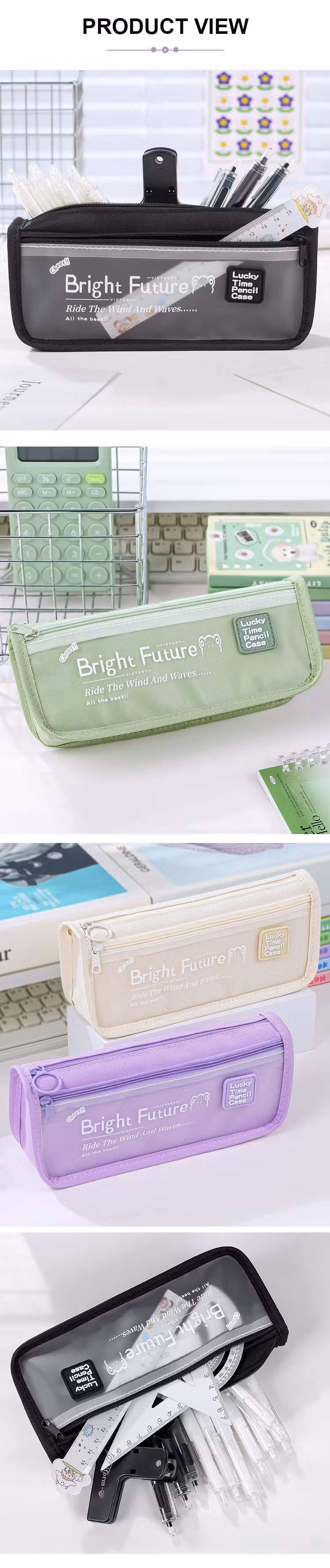 Beautiful Multifunctional Large Capacity Good Quality Oxford Material Office School Waterproof Stationery Pencil Pen Bag Case