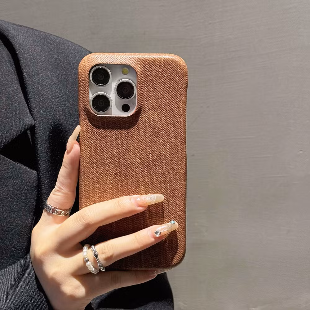 iPhone 16 Solid Color Ins Phone Case Denim Pattern Phone Leather Cover