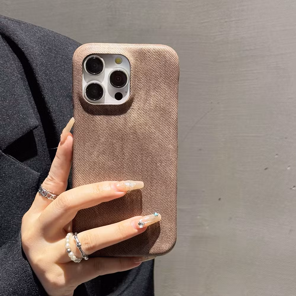 iPhone 16 Solid Color Ins Phone Case Denim Pattern Phone Leather Cover