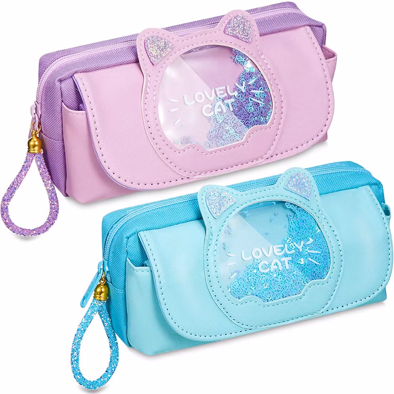 Purple Canvas Pencil Bag Colourful Large Storage Pencil Case Pen Bag with Zipper Big Capacity Pouch Organizer